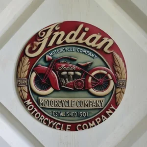 Red Motorcycle 8" Round Wood Wall Decore