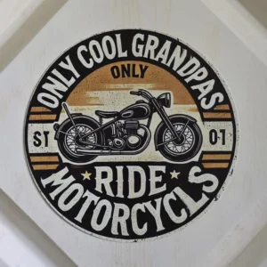 Cool Grandpa Motorcycle 8" Round Metal Wall Decore