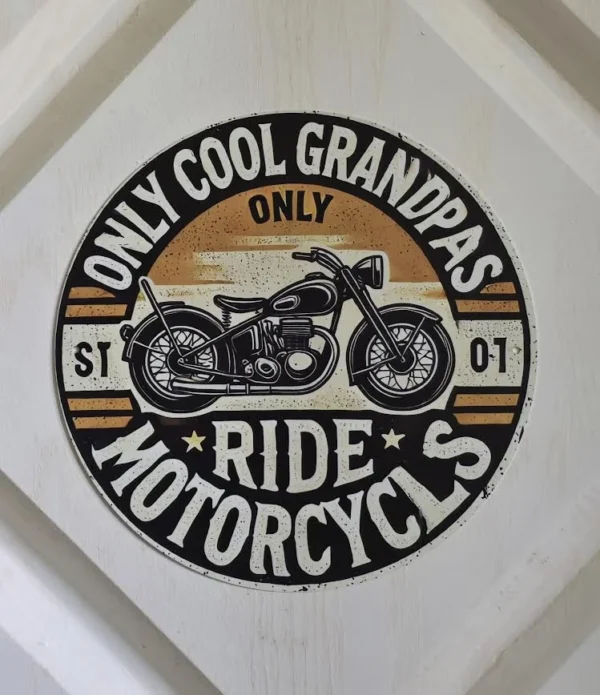 Cool Grandpa Motorcycle 8" Round Metal Wall Decore
