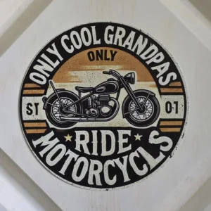 Cool Grandpa Motorcycle 8" Round Metal Wall Decore