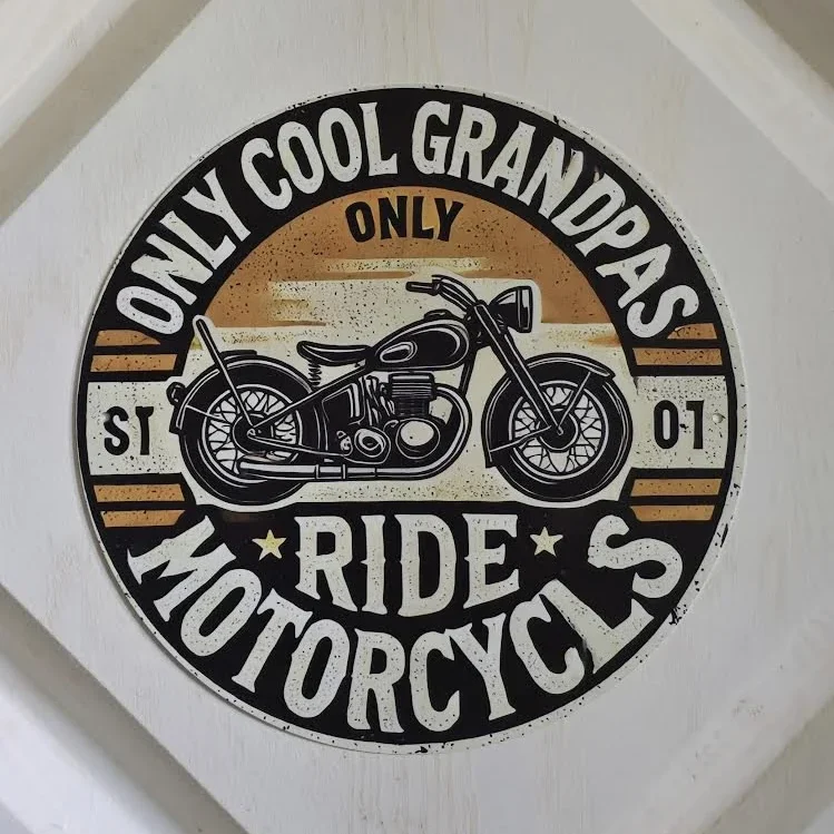 Cool Grandpa Motorcycle 8" Round Metal Wall Decore