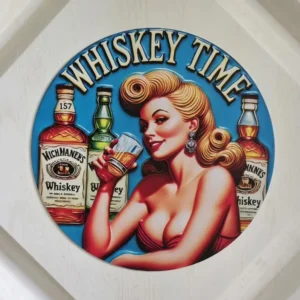 Pin Up Girl 8″ Round Metal Wall Decor