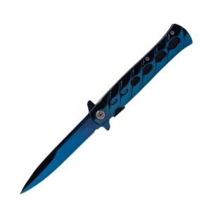 Glossy Blue Folding Stilleto Pocket Knife