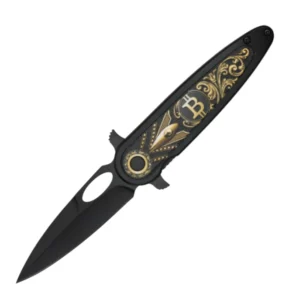 8.25 Black & Gold Bitcoin Pocket Knife