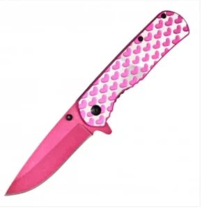 Pink Hearts Folding  Pocket Knife