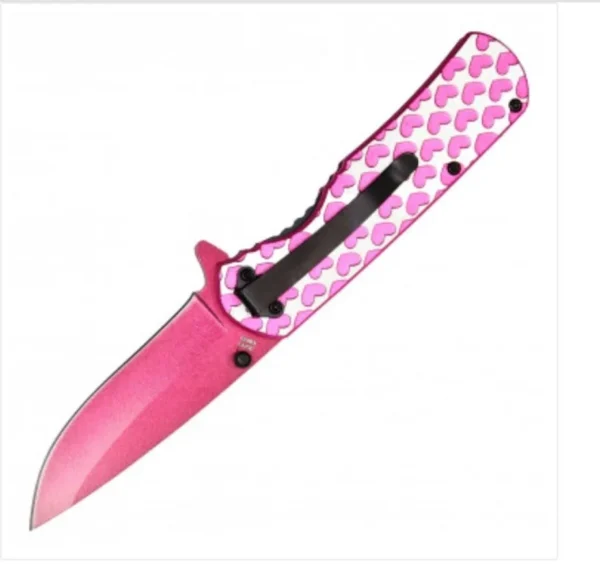 Pink Hearts Folding Pocket Knife