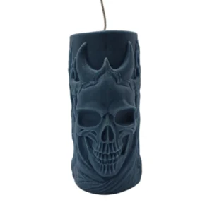 Blue Horned Skull Pillar Candle