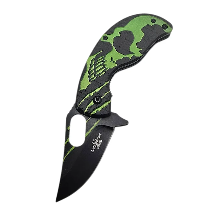 Green Skull Karamit Folding Pocket Knife