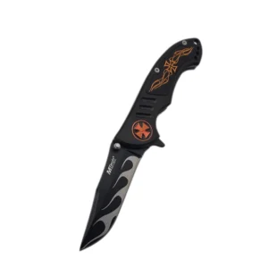 MTech Orange Cross Flames Folding Pocket Knife