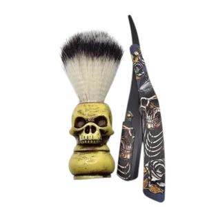 Skull Beard Brush & Straight Edge Razor Trio
