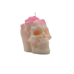 Pink Rose Skull Candle
