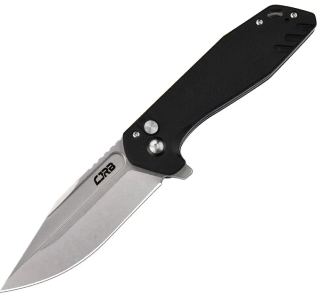 Black G10 Riff Flipper Button Lock Knife / CJRB