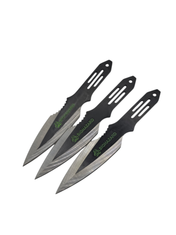 Black Biohazard Flag Style Throwing Knives (3)