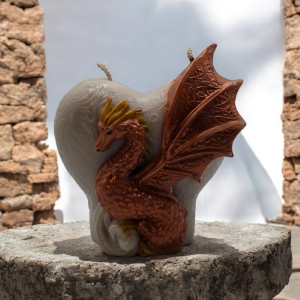 Copper Dragon Heart Pillar Candle