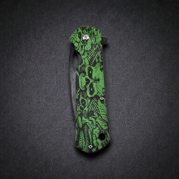 Green Skull Folding Pocket Knife