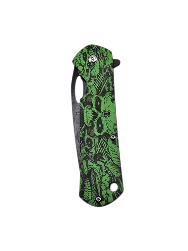 Green Skull Folding Pocket Knife