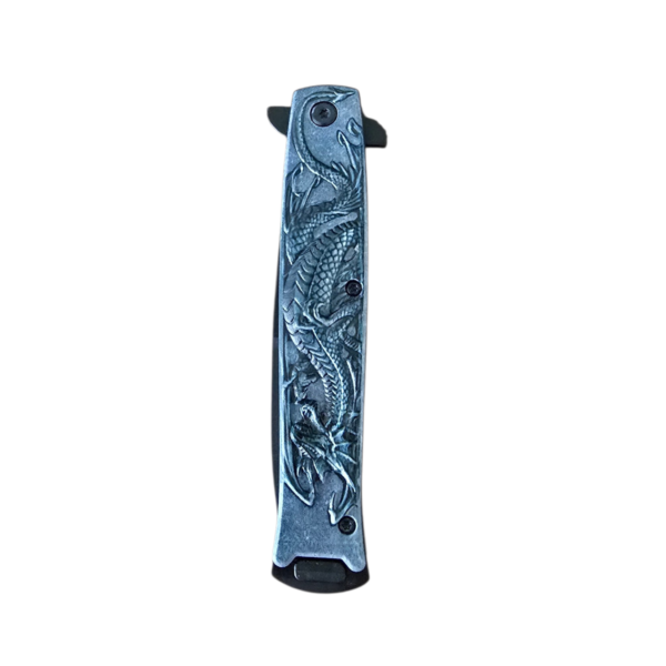 Folding Pocket Knife Black Embossed Wildfire Dragon