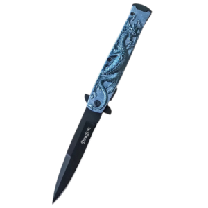 Folding Pocket Knife Black Embossed Wildfire Dragon