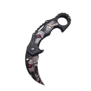 Crimson SKull Karambit Folding Pocket Knife