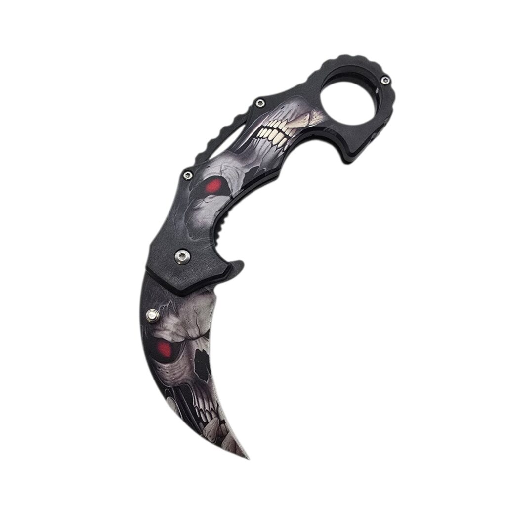 Crimson Skull Karambit Folding Pocket Knife