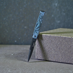 Black Embossed Wildfire Dragon Folding Knife