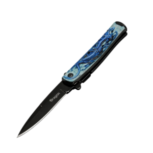 Blue Embossed Dragon Folding Knife